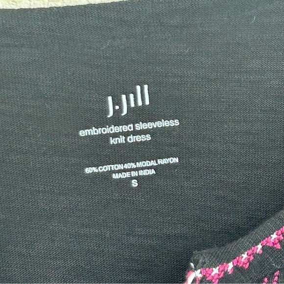 J.Jill Embroidered Sleeveless Knit Dress Black Pink Tassel Detail Size Small - Picture 5 of 6